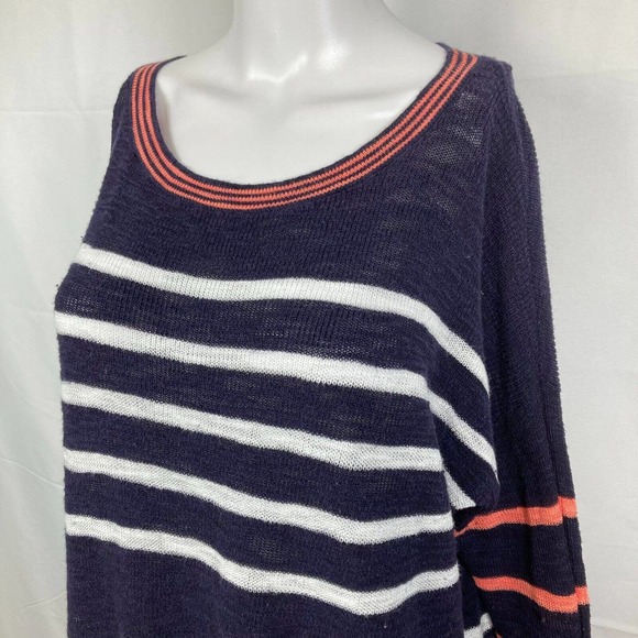Express Sweater Womens Sz S Navy Blue White Striped Cotton Knit Tunic Pullover - Picture 2 of 9